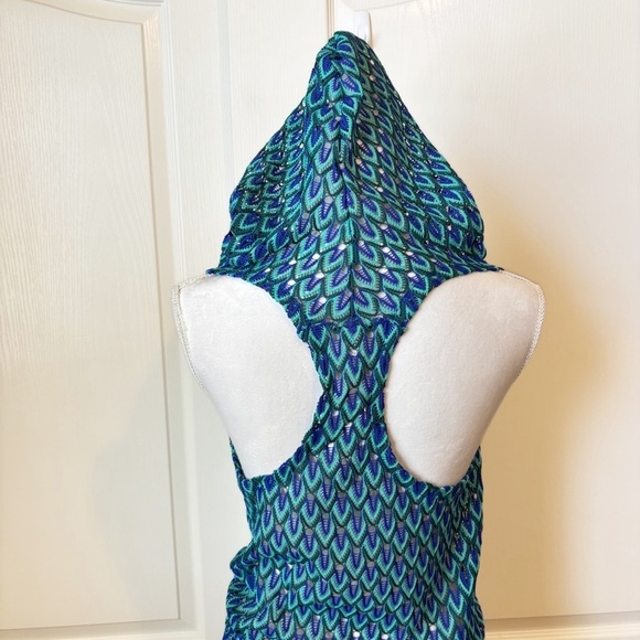 Luli Fama Hoodie Romper in Blue Kiss Peacock Pattern Women’s XSmall NWT - Picture 6 of 11